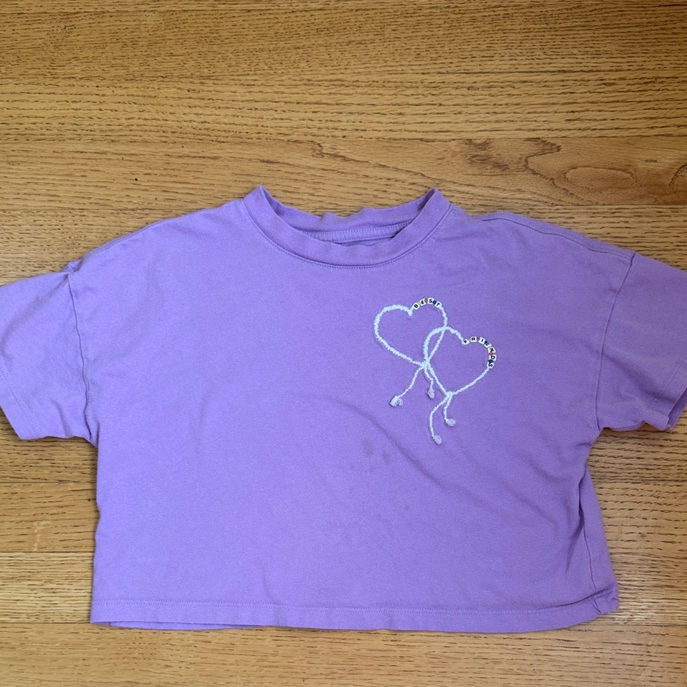 GAP Purple Kids Cropped Tee with Heart Embroidery